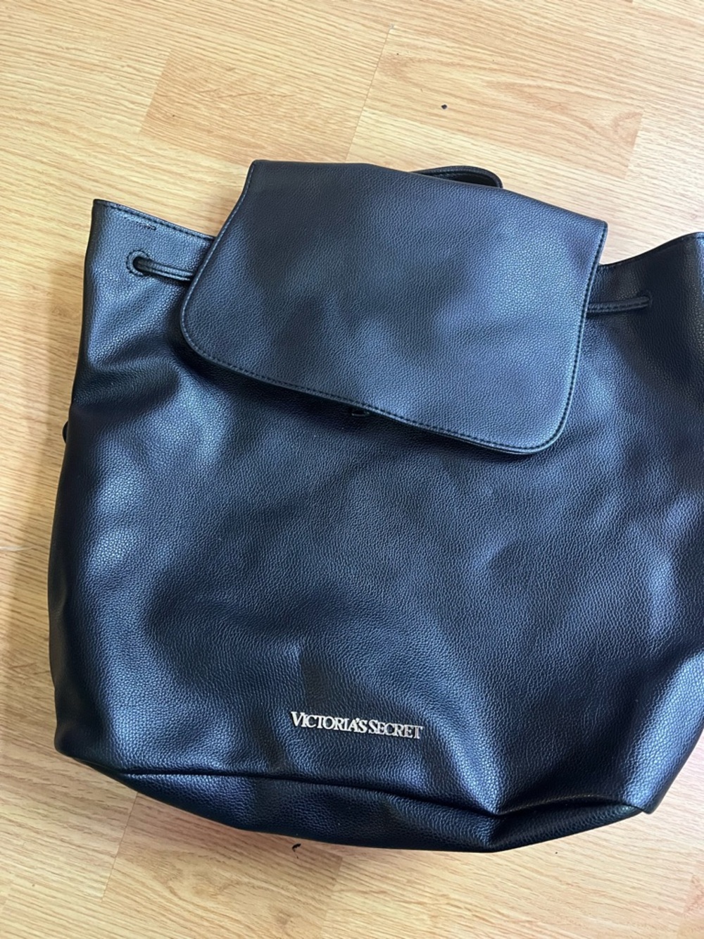 Victoria's Secret Black Faux Leather Backpack Tote